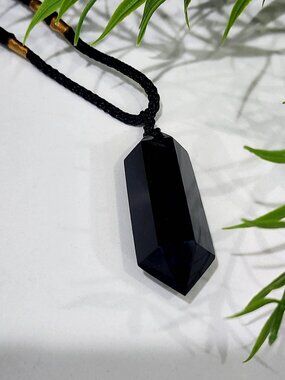 Black Obsidian Wand Pendant Necklace